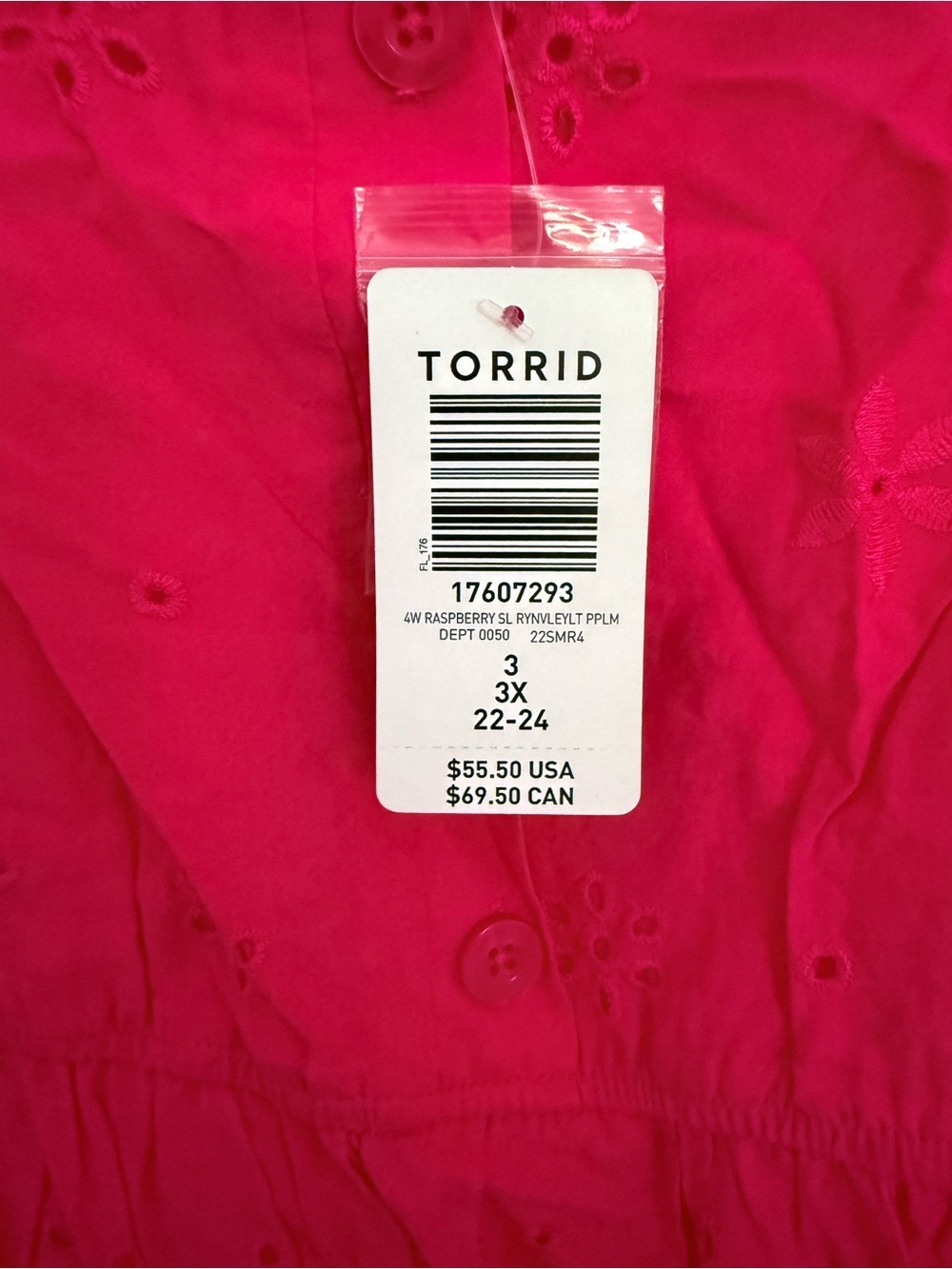 NWT Torrid Eyelet Peplum Tank, Size 3X (22/24), Raspberry - Picture 5 of 7